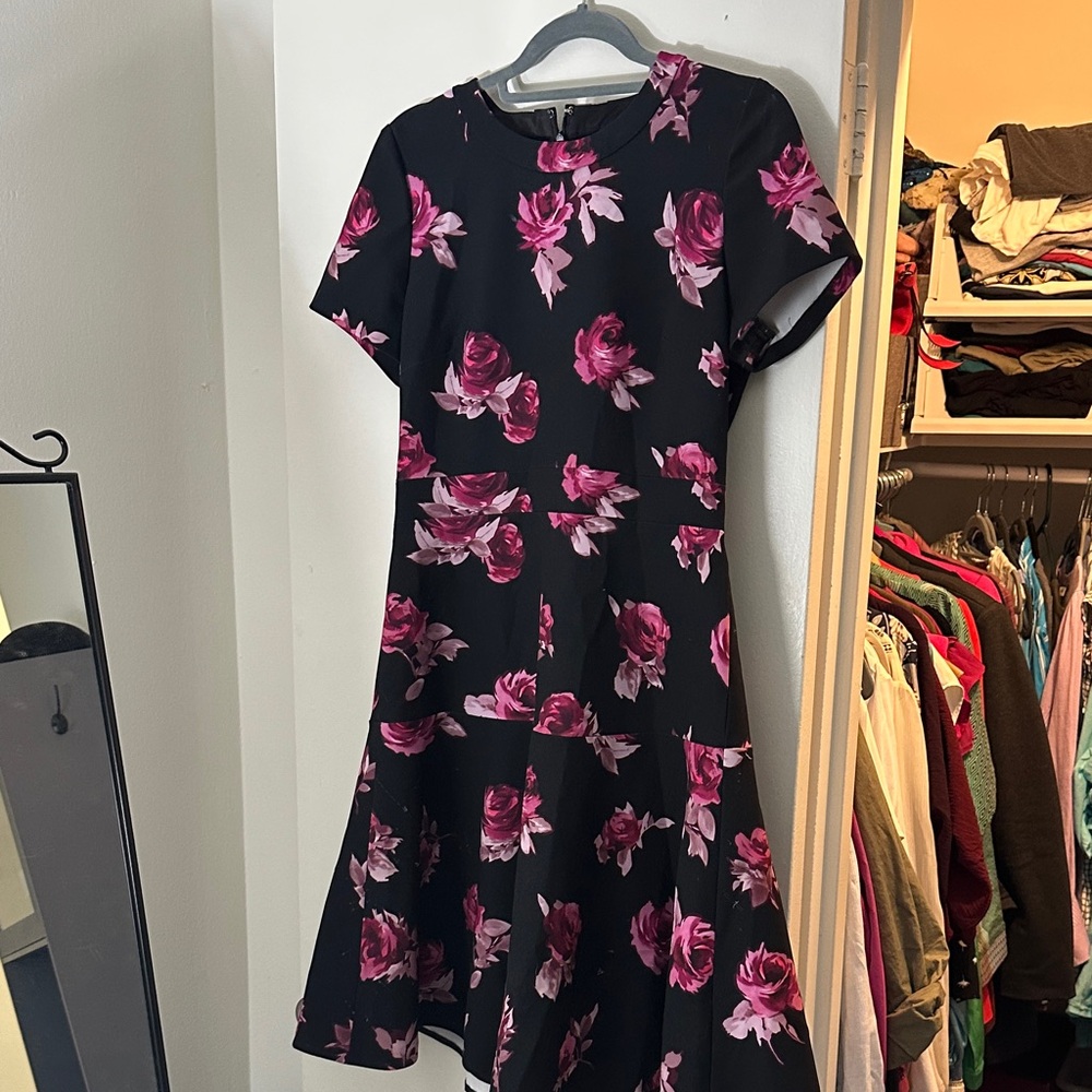 Kate Spade Black and Pink Floral Midi Dress